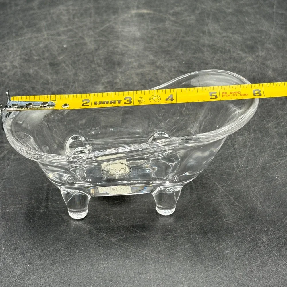 Abbott Clear Glass Bathtub Dish Clawfoot Soap Jewelry Trinket Holder 5.5 Inch